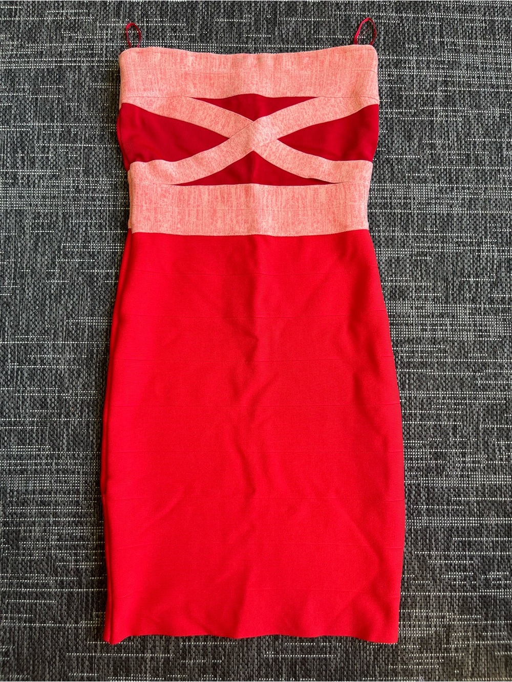 Guess Strapless Red and Light Pink Cutout Bodycon Dress